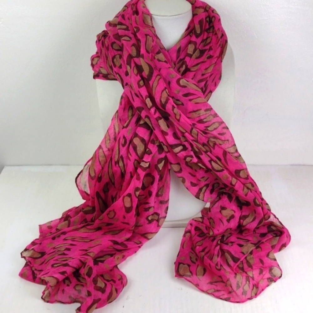 Hot Pink Gold Tan Leopard Print  Versatile Scarf/Sarong Island Hopping Necessity